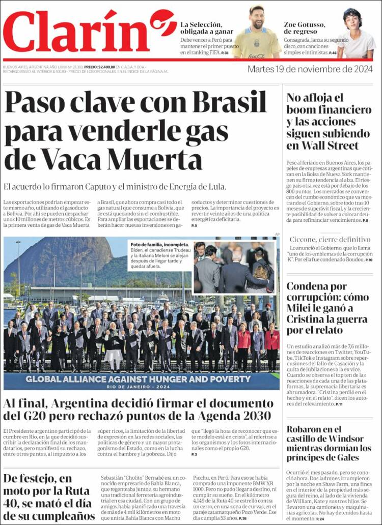 Portada de Clarín (Argentina)