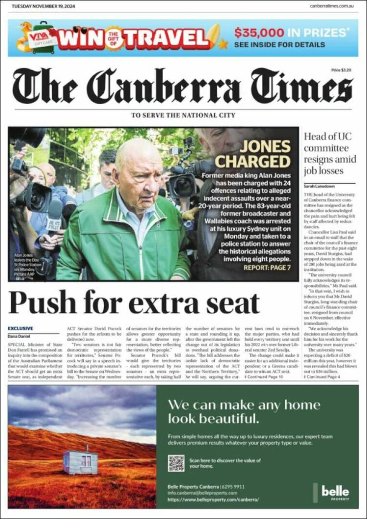 Portada de The Canberra Times (Australia)