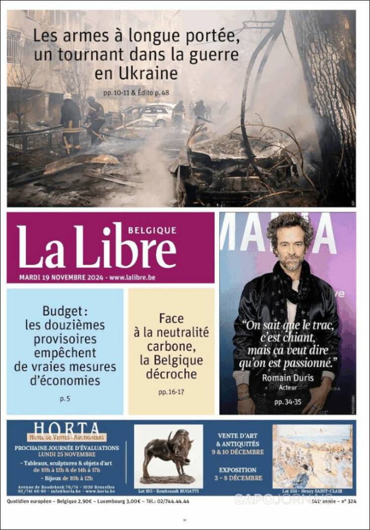 Portada de La Libre.be (B&eacute;lgica)