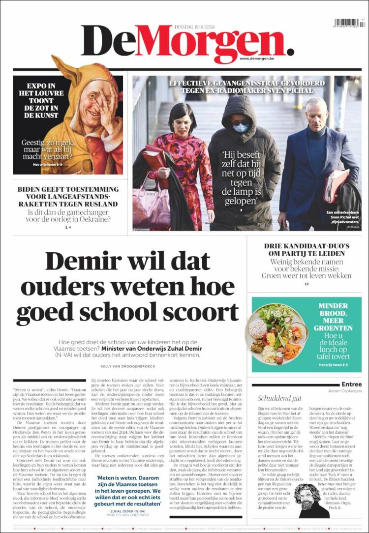 Portada de De Morgen (B&eacute;lgica)