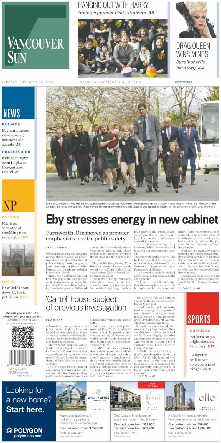 Portada de The Vancouver Sun (Canadá)