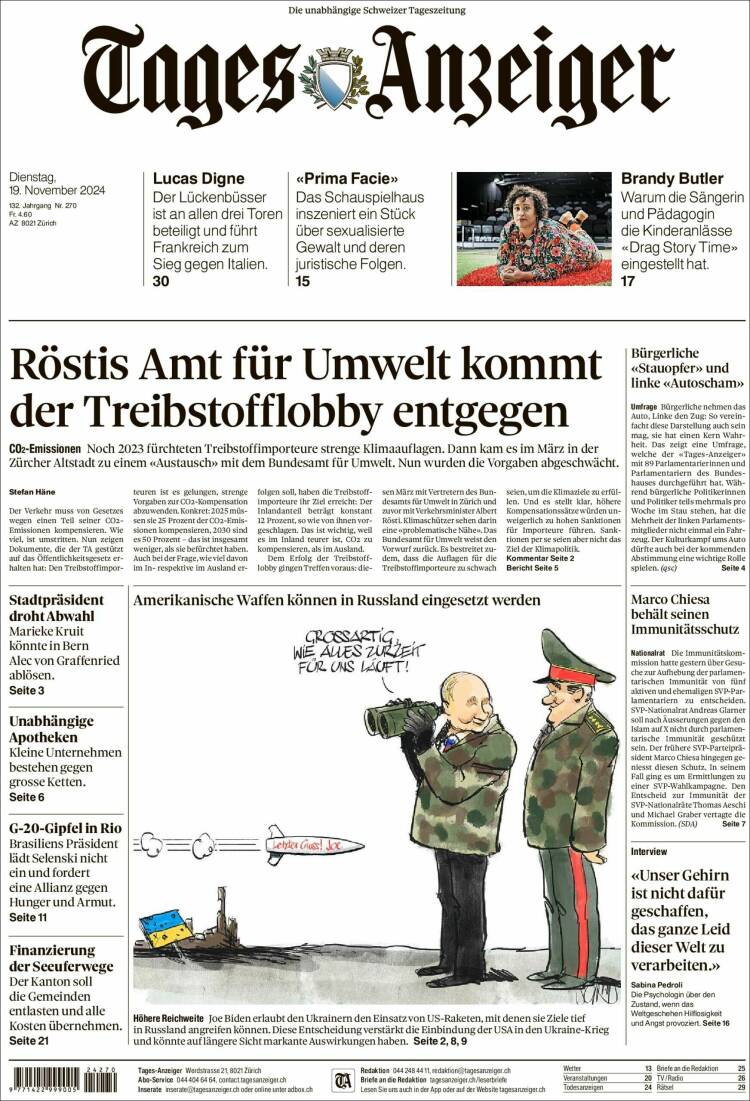 Portada de Tages-Anzeiger (Suiza)