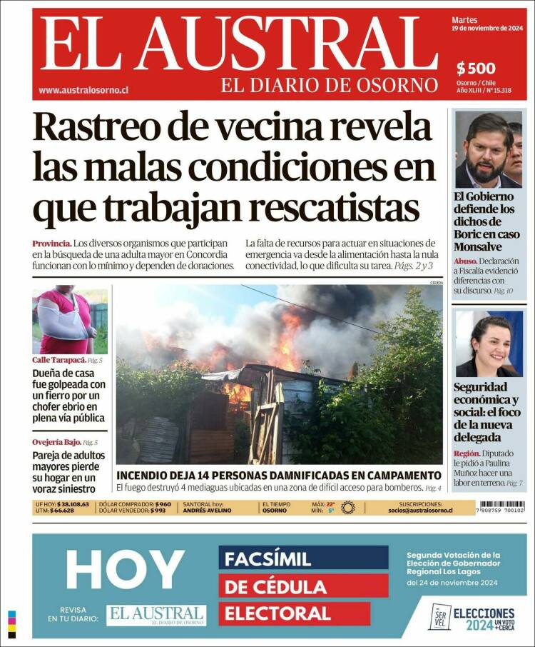 Portada de El Austral de Osorno (Chile)