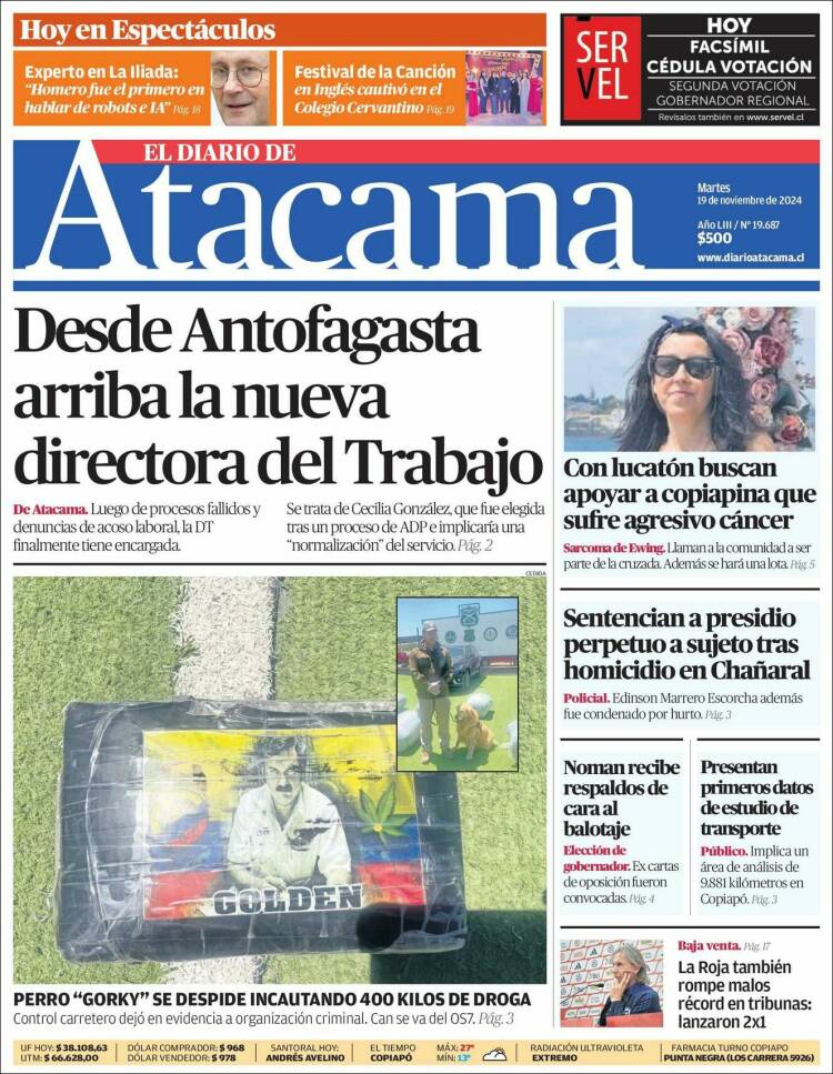Portada de Diario de Atacama (Chile)