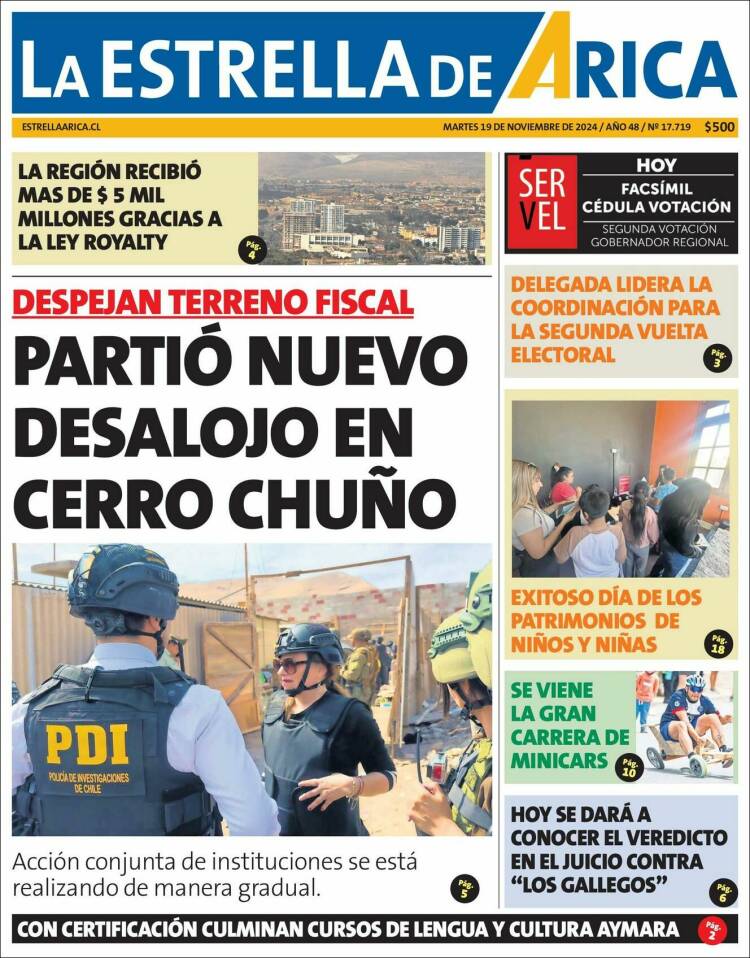 Portada de La Estrella de Arica (Chile)