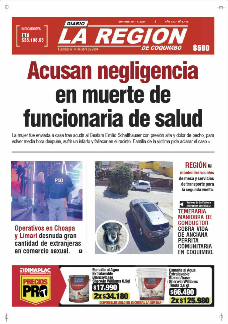 Portada de Diario La Región de Coquimbo (Chile)