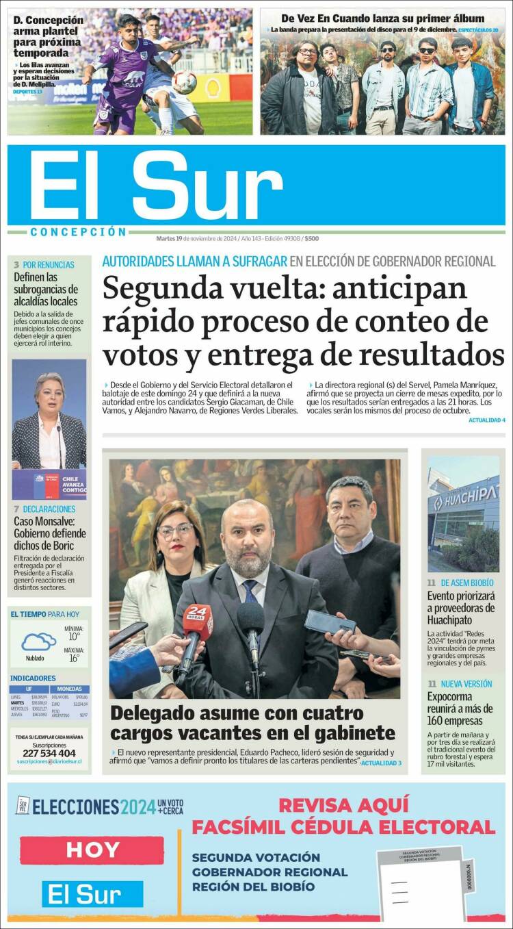 Portada de El Sur (Chile)