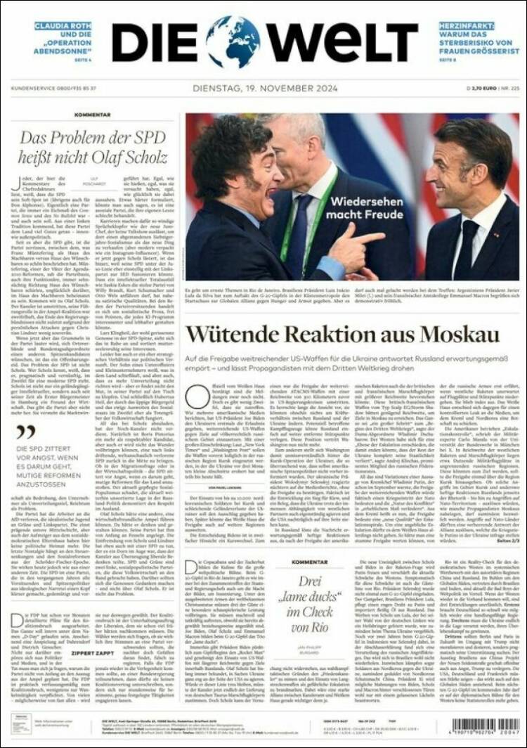 Portada de Die Welt (Alemania)