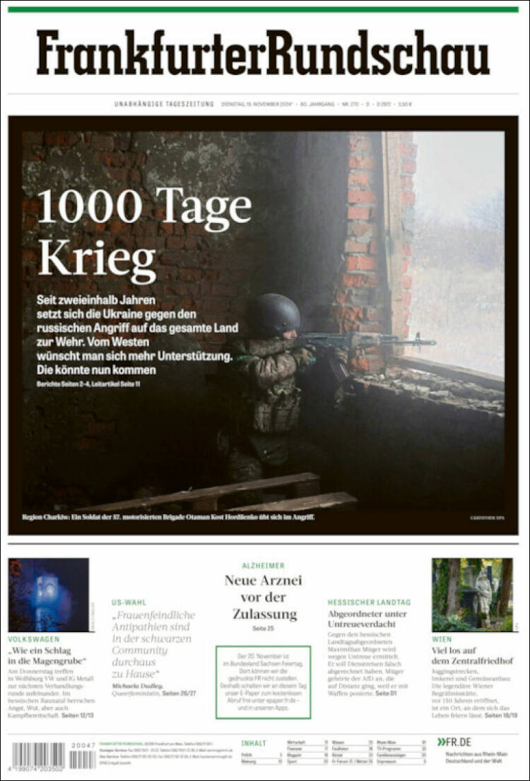 Portada de Frankfurter Rundschau (Alemania)