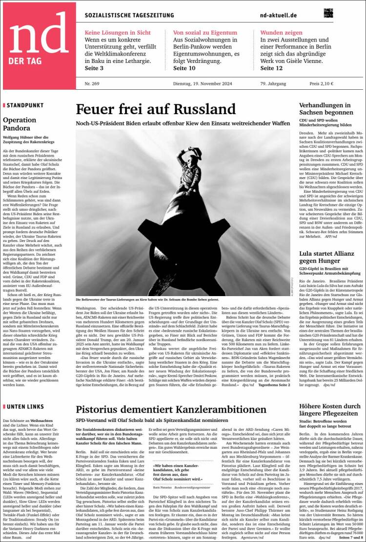 Portada de Neues Deutschland (Alemania)