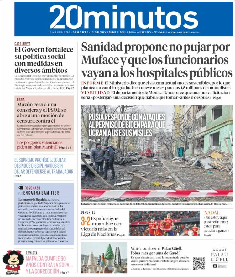 Portada de 20 Minutos - Barcelona (España)