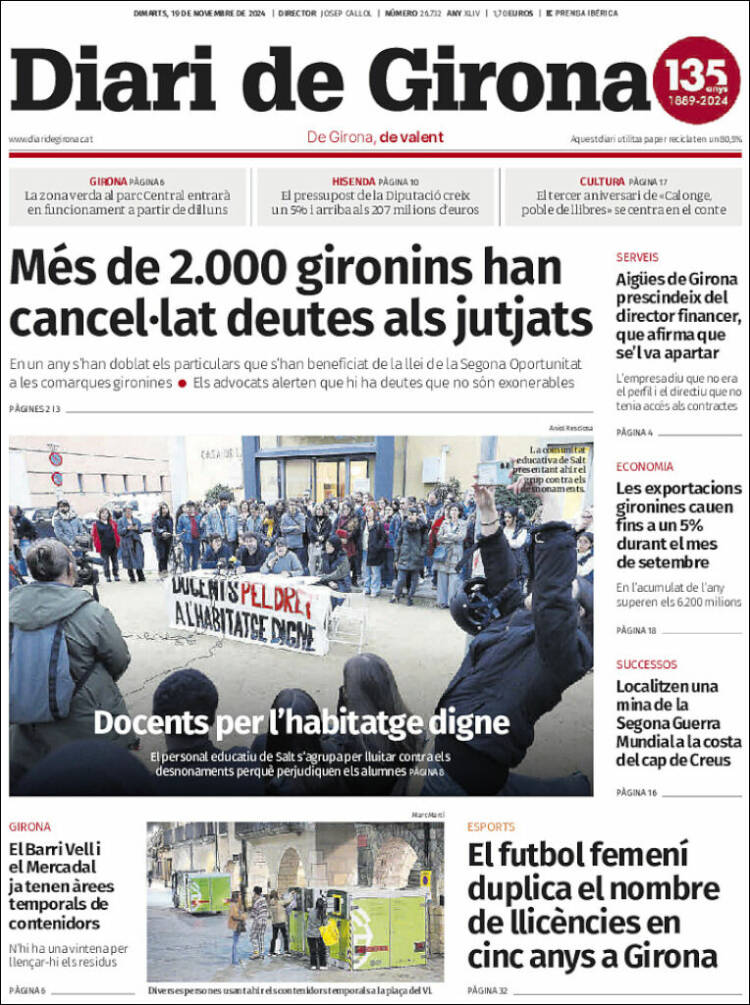 Portada de Diari de Girona (España)