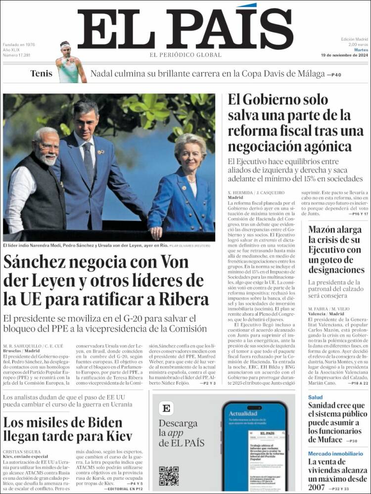 Portada de El País (España)