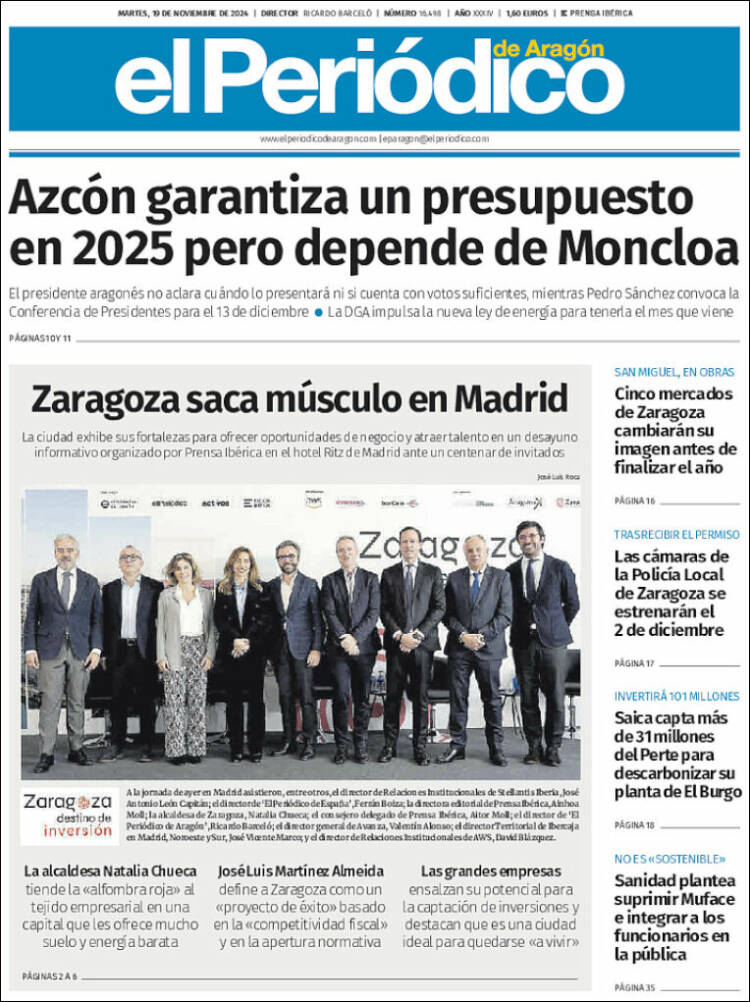 Portada de El Periódico de Aragón (España)