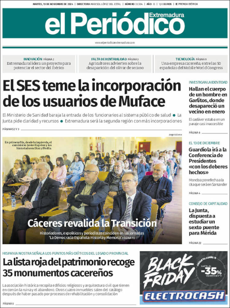 Portada de El Periódico de Extremadura (España)