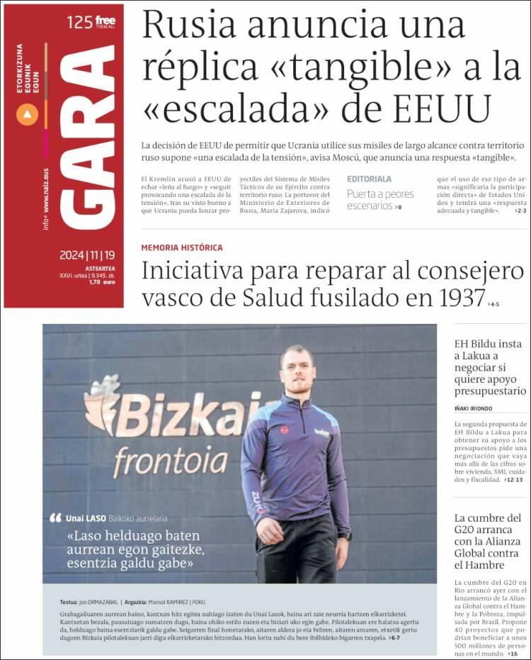 Portada de Gara (España)
