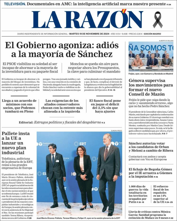 Portada de La Razón (España)