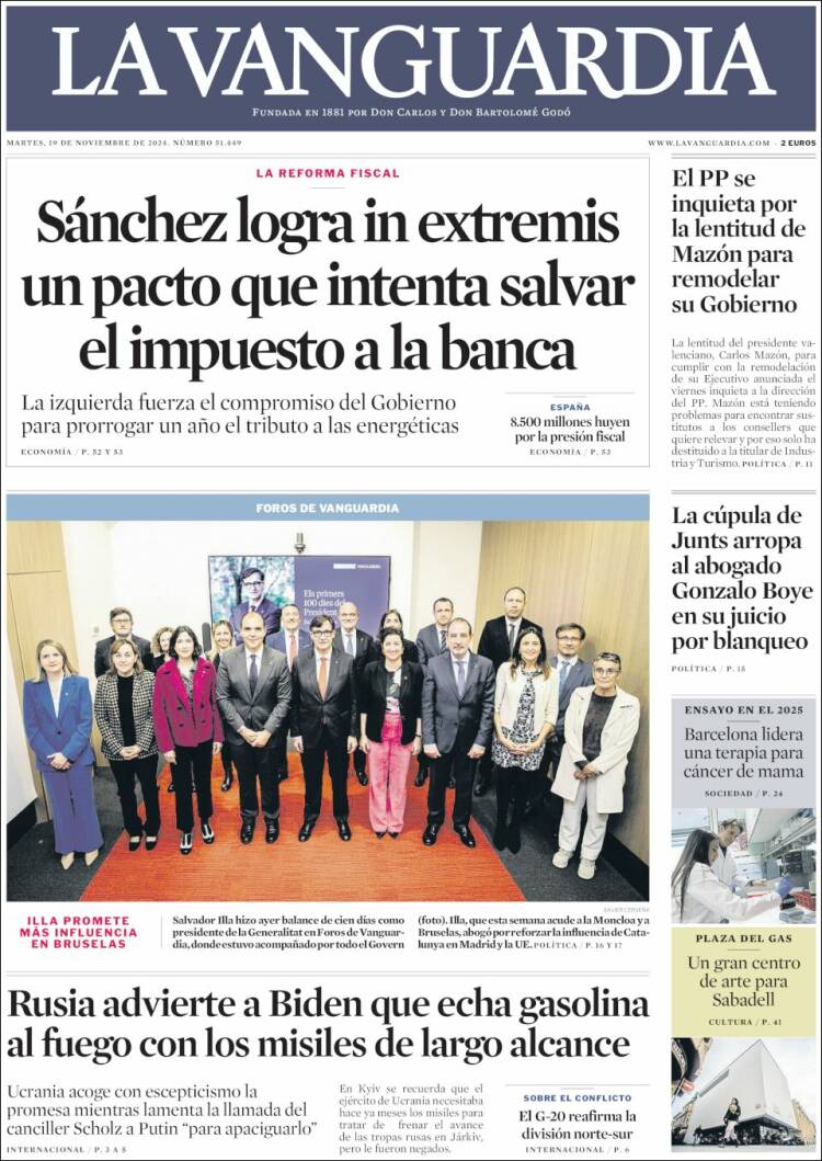 Portada de La Vanguardia (España)