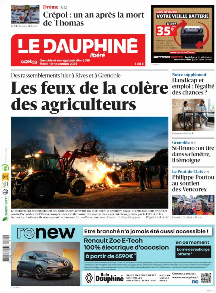 Portada de Le Dauphiné Libéré (Francia)