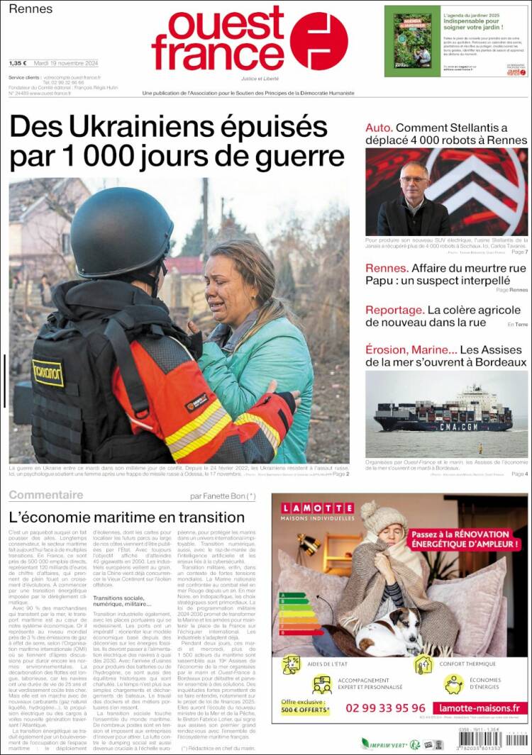 Portada de Ouest France (Francia)
