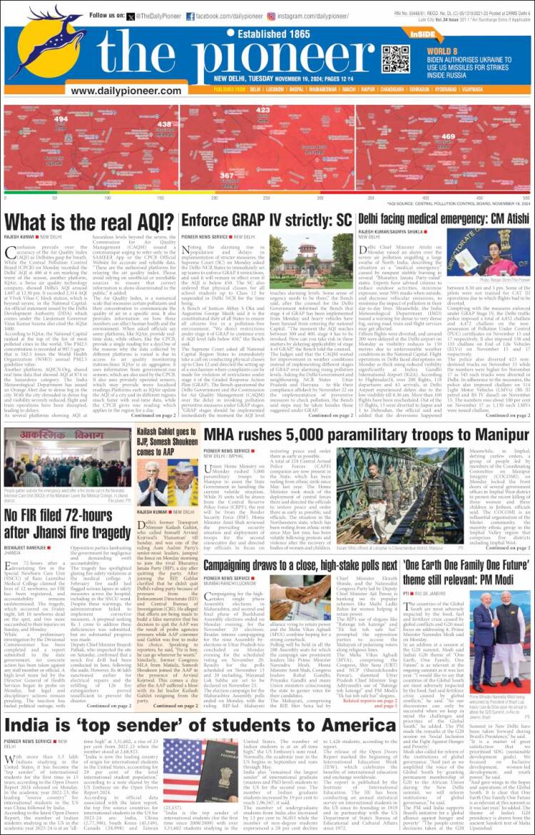 Portada de The Pioneer (India)