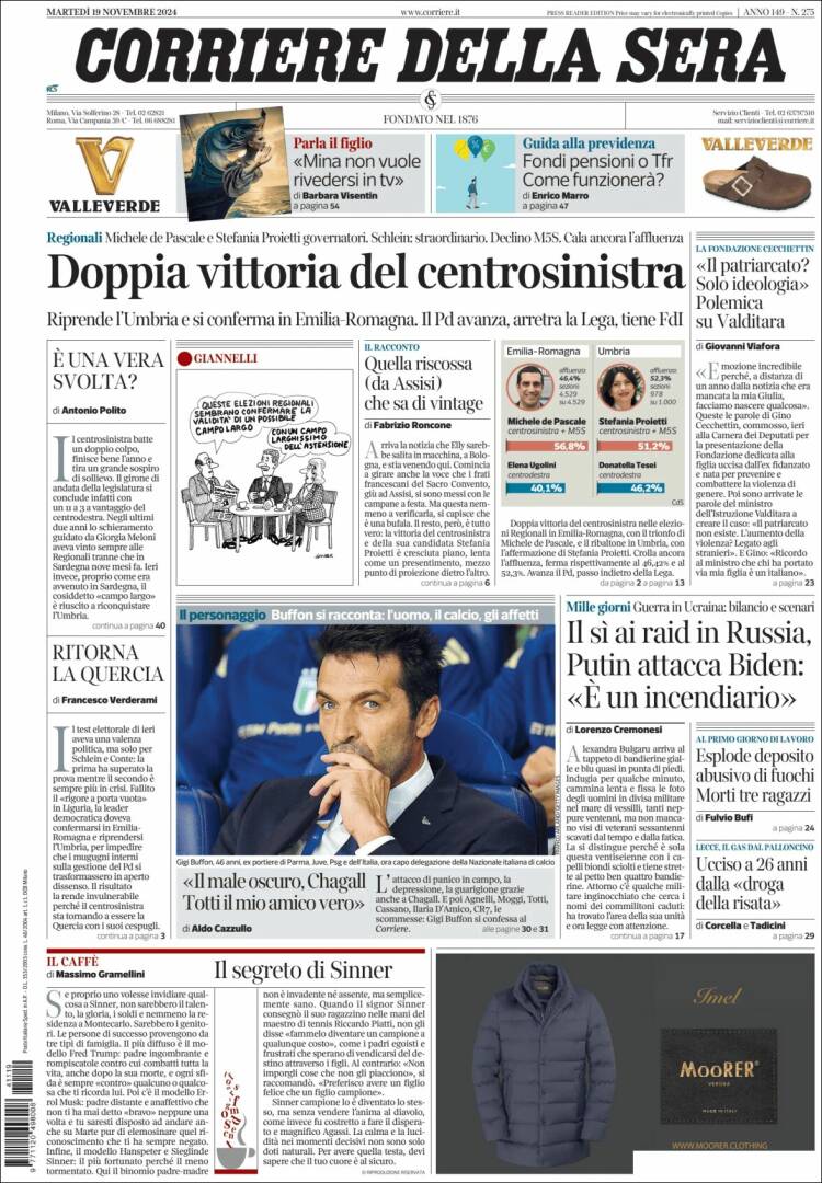 Portada de Corriere della Sera (Italia)