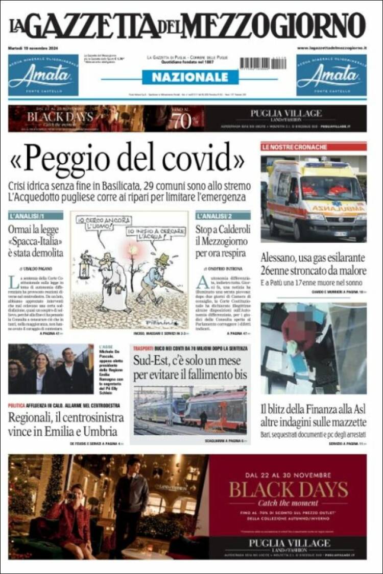Portada de La Gazzetta del Mezzogiorno (Italia)