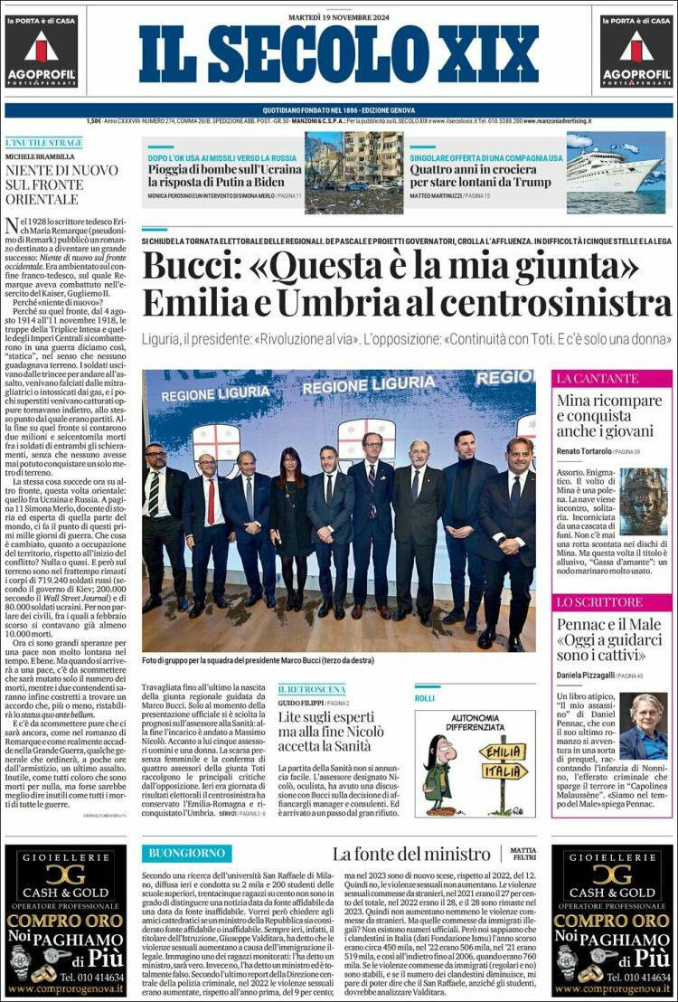 Portada de Il Secolo XIX (Italia)
