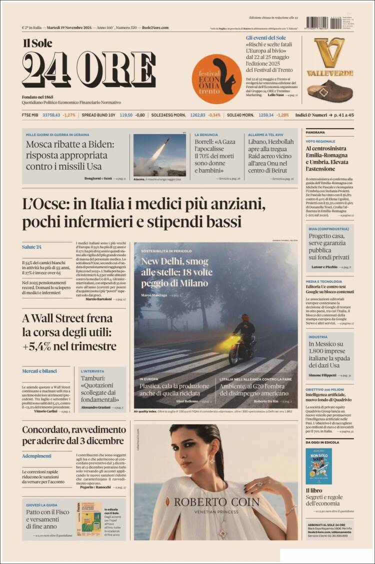 Portada de Il Sole 24 ORE (Italia)