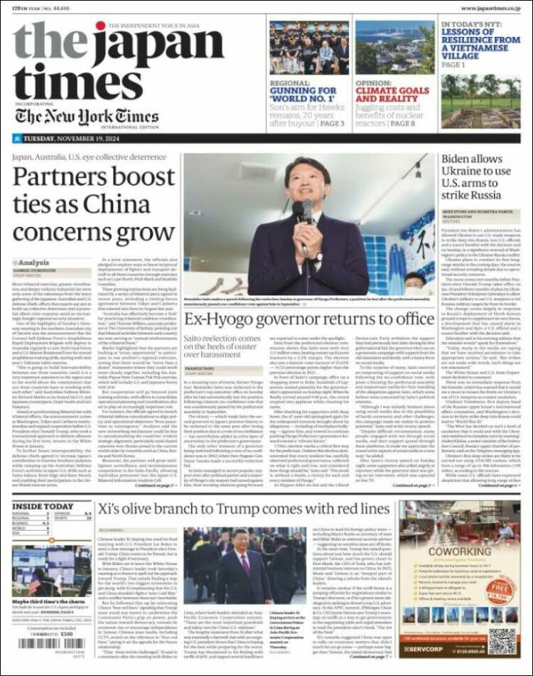 Portada de The Japan Times (Jap&oacute;n)