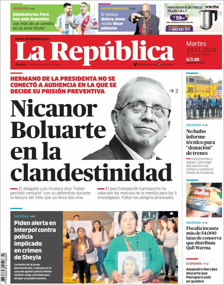 Portada de La Republica (Per&uacute;)