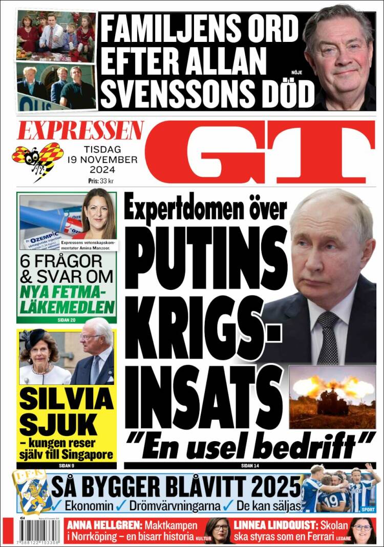 Portada de Göteborgstidningen (Suecia)