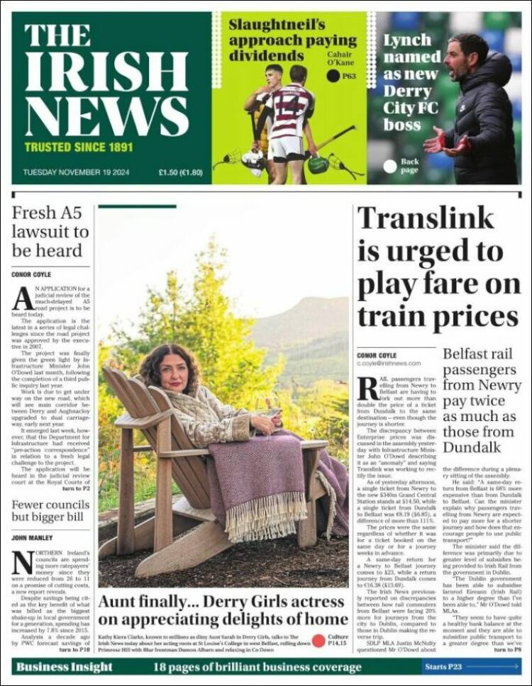 Portada de Irish News (Reino Unido)