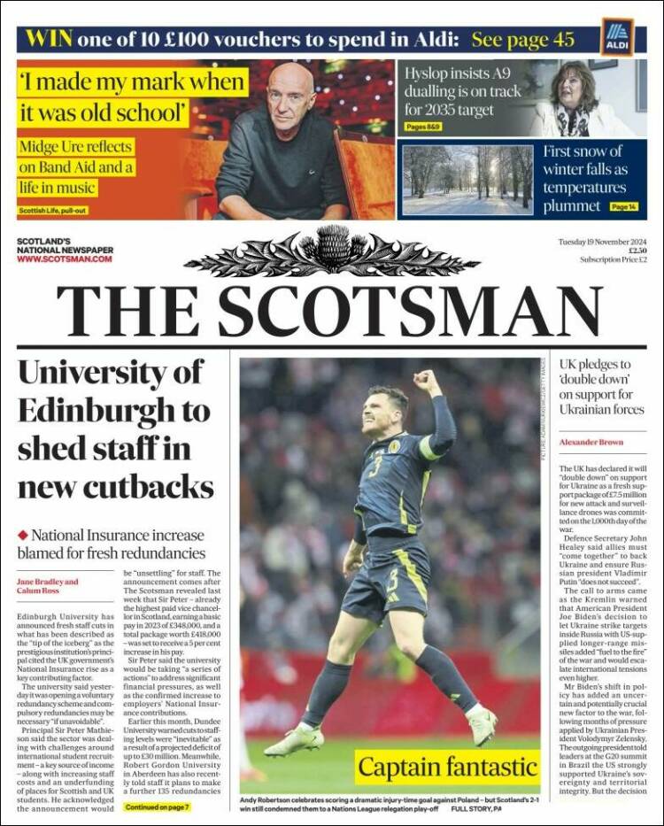 Portada de The Scotsman (Reino Unido)