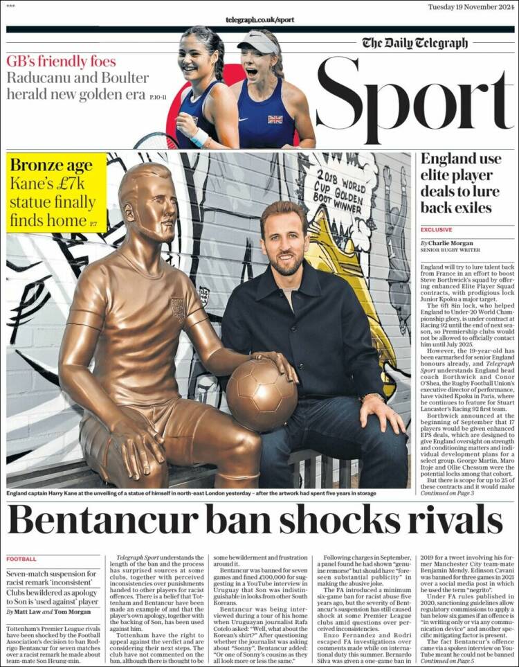 Portada de Telegraph Sport (Reino Unido)