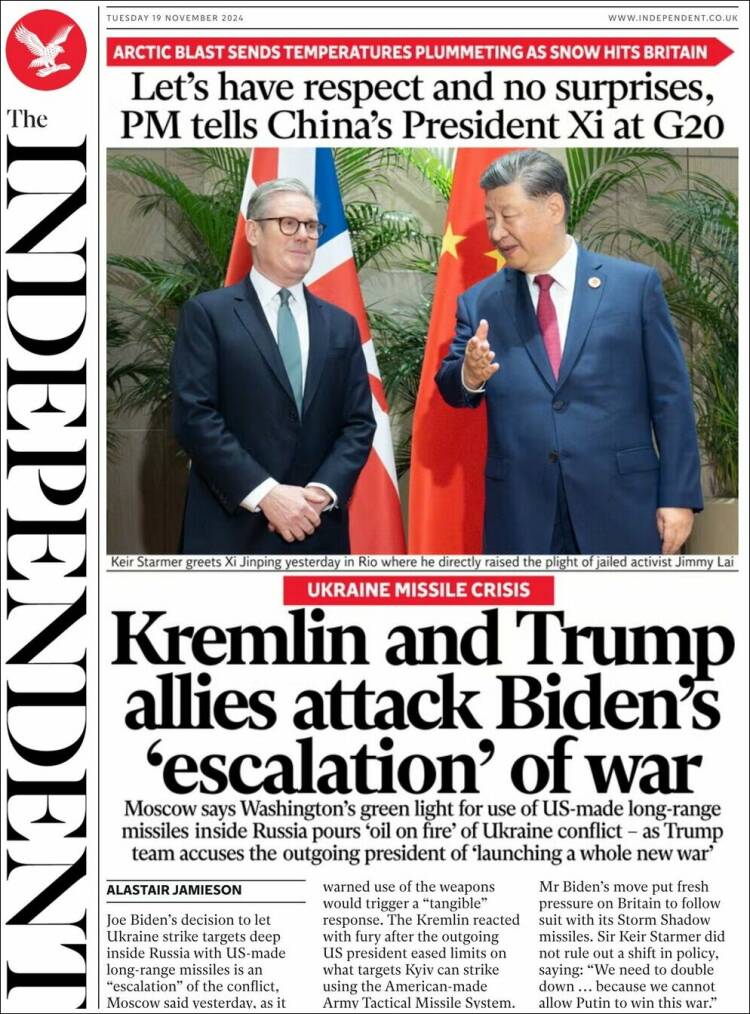 Portada de The Independent (Reino Unido)