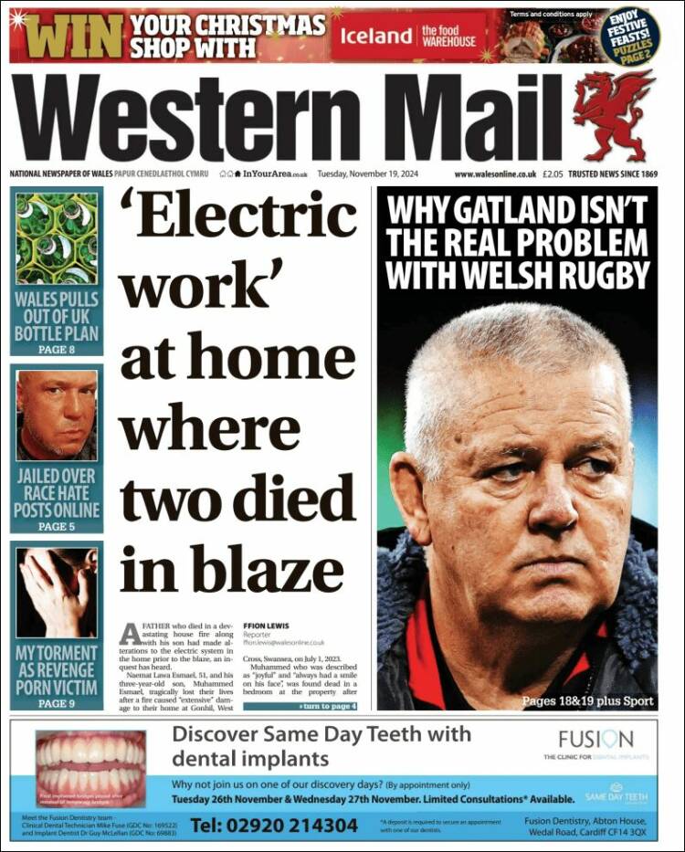 Portada de Western Mail (Reino Unido)
