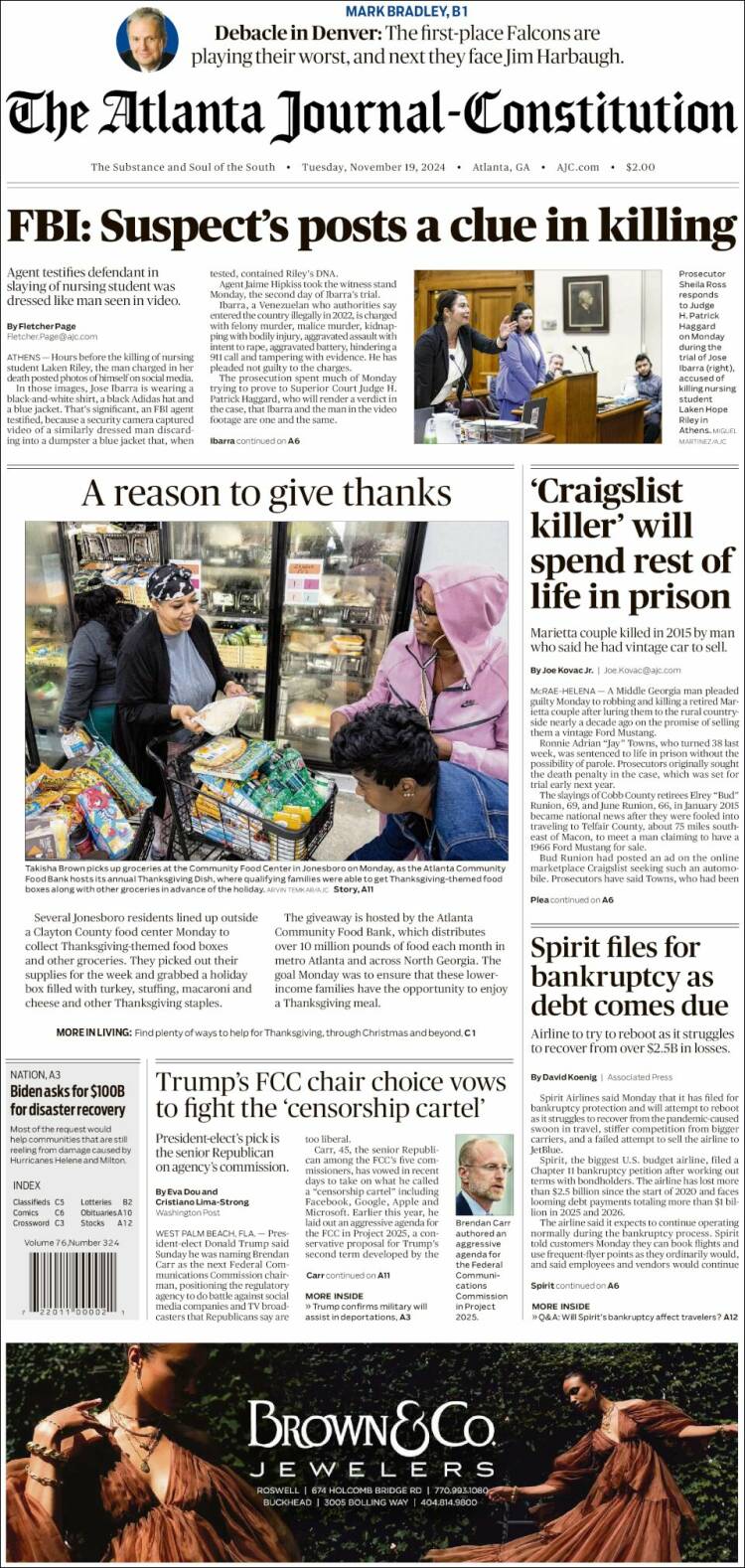 Portada de The Atlanta Journal-Constitution (USA)