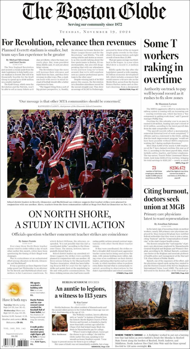 Portada de Boston Globe (USA)