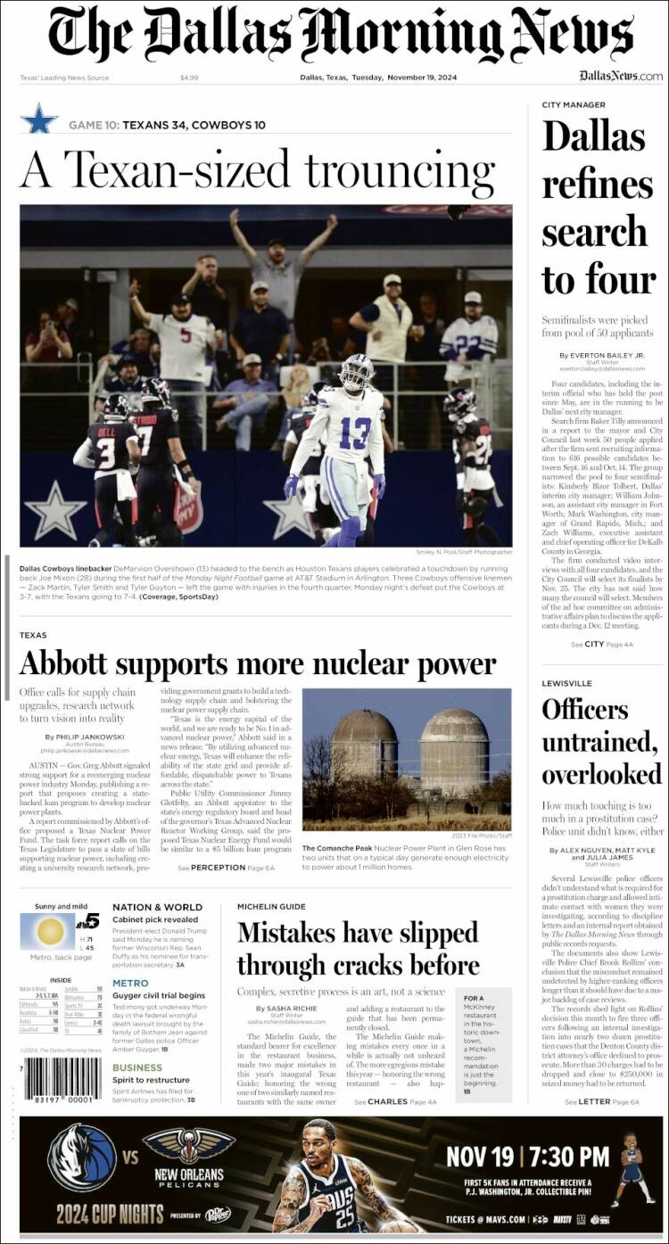 Portada de Dallas Morning News (USA)