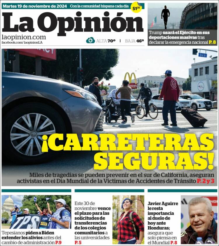 Portada de La Opinión (USA)