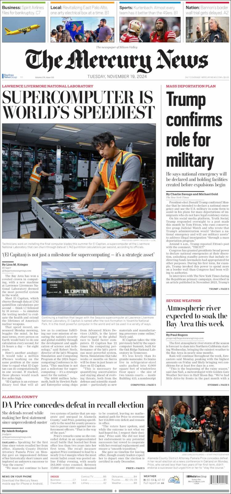 Portada de San Jose Mercury News (USA)