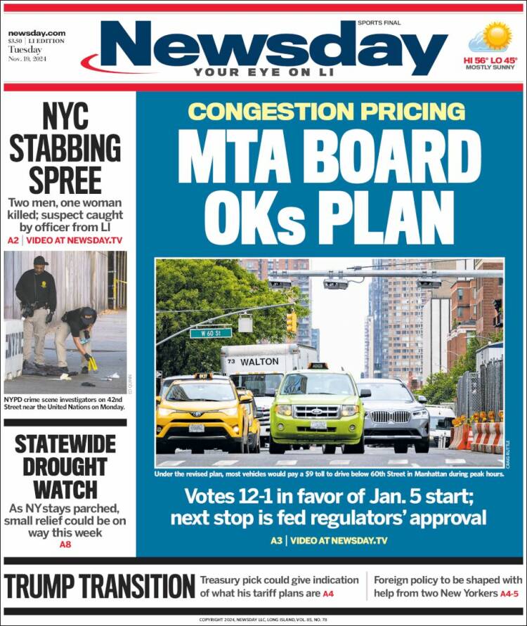 Portada de Newsday (USA)