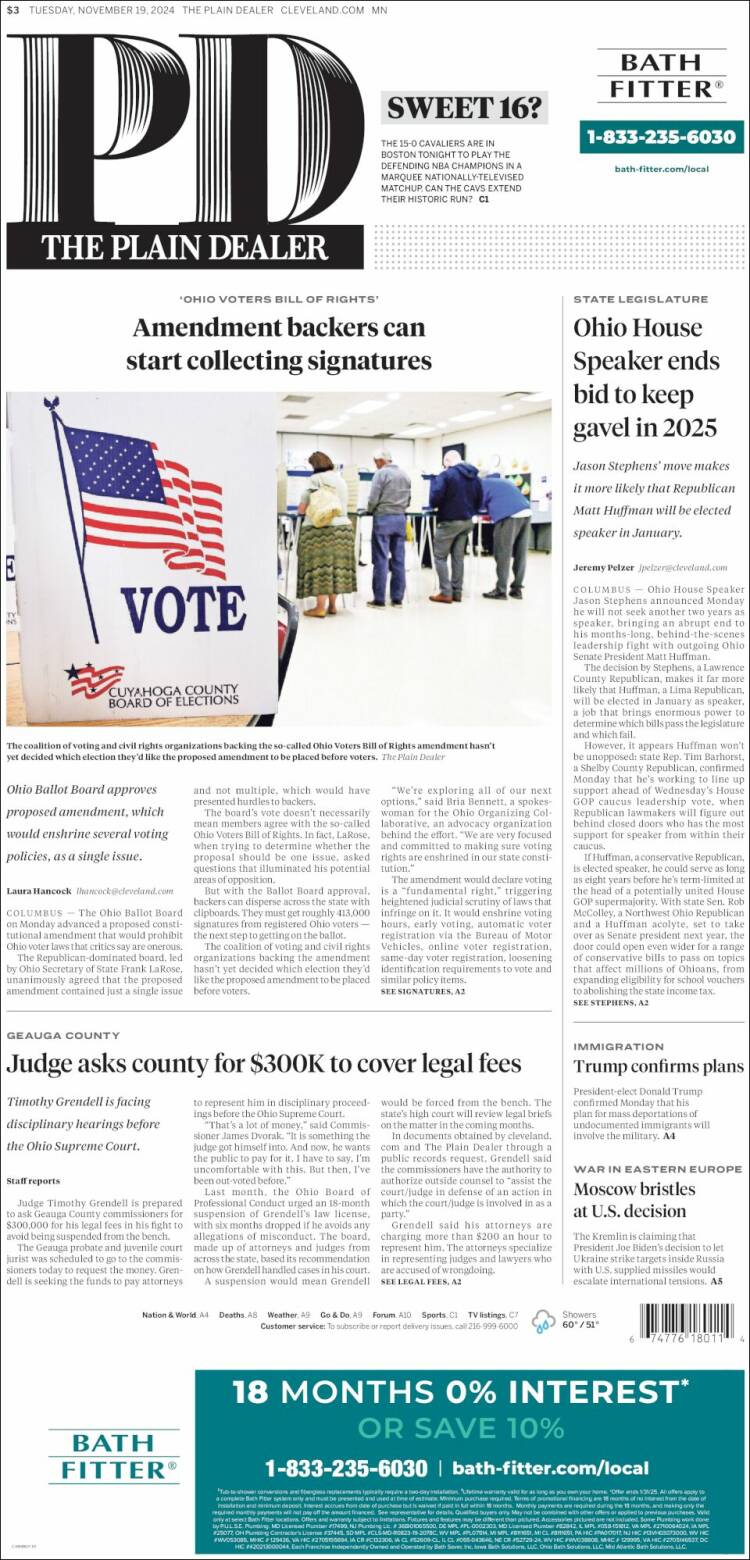 Portada de The Plain Dealer (USA)