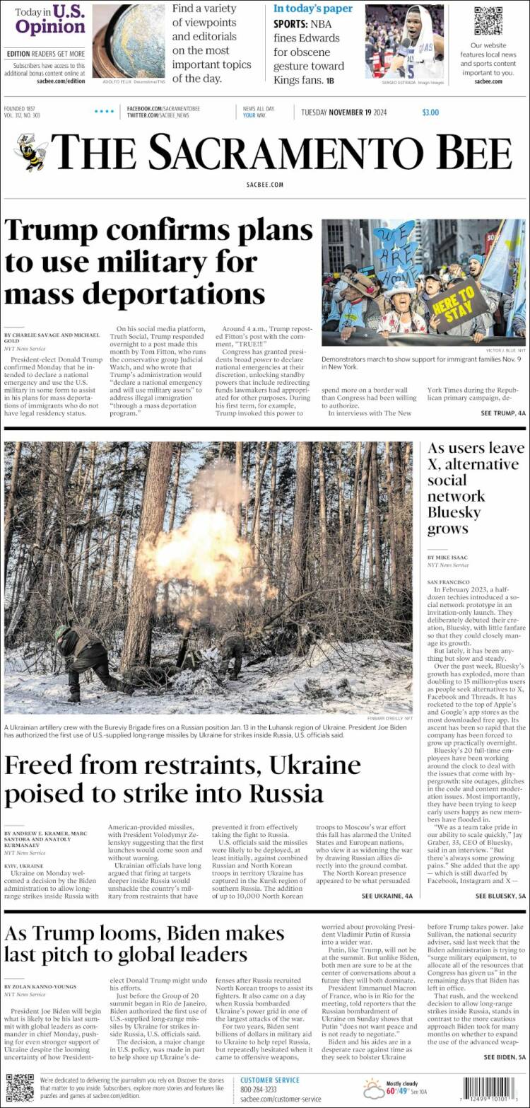 Portada de The Sacramento Bee (USA)