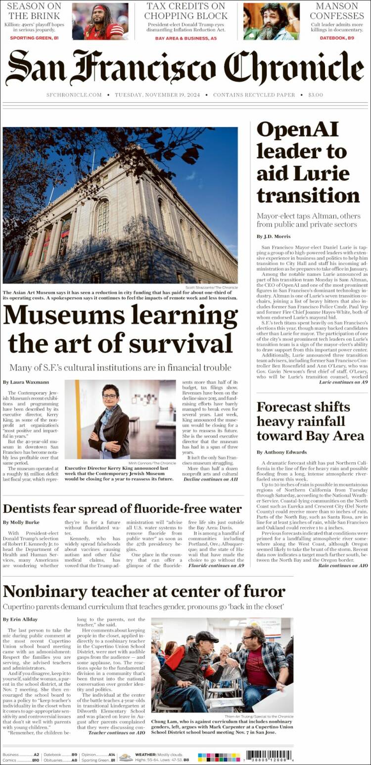 Portada de San Francisco Chronicle (USA)