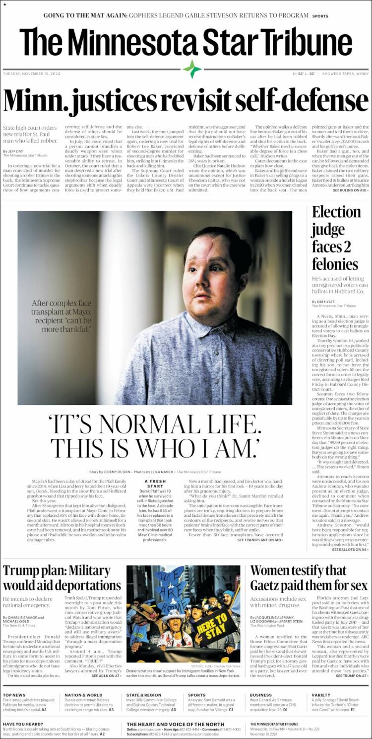 Portada de Star Tribune (USA)