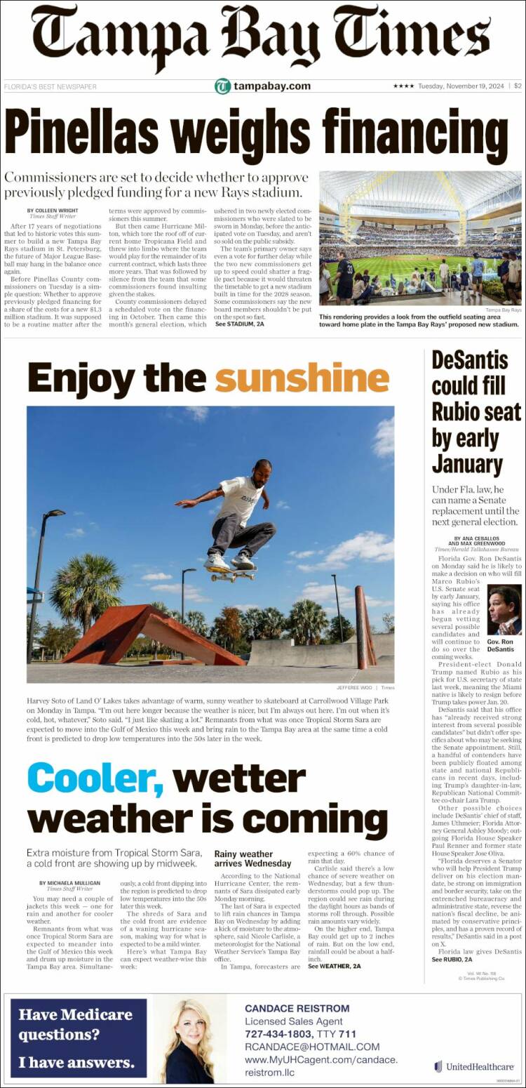 Portada de Tampa Bay Times (USA)