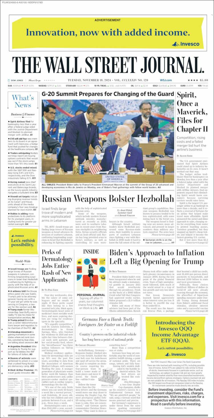 Portada de Wall Street Journal (USA)