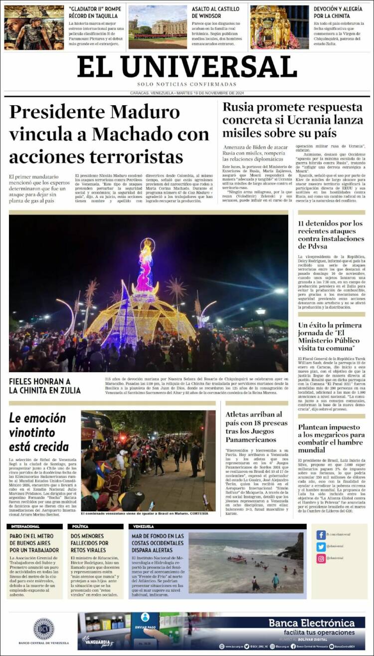 Portada de Universal (Venezuela)